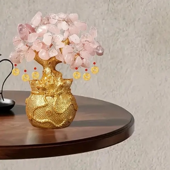 🆕New Feng Shui Rose Quartz Crystal Gemstone Money Bonsai Tree Handcrafted - Picture 4 of 7